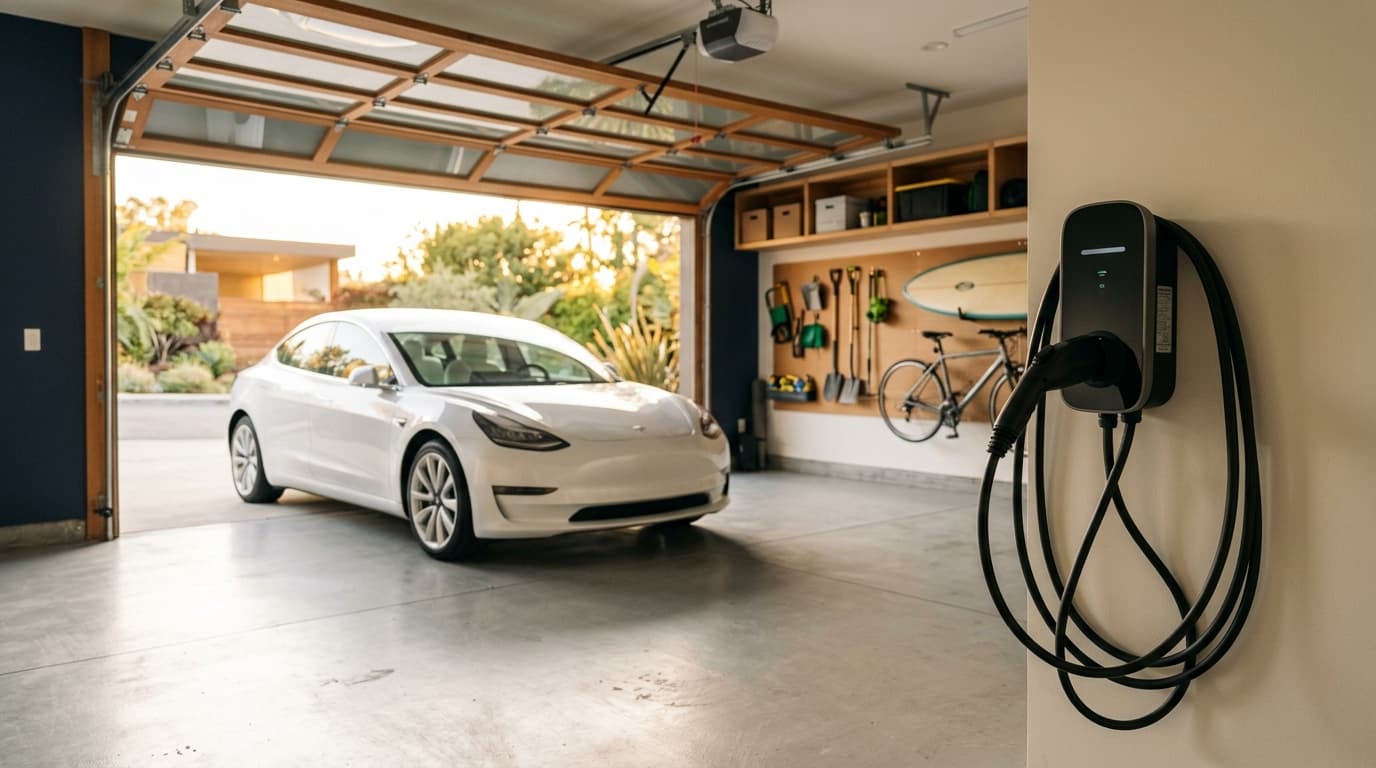 Level 2 EV charger installed in a Los Angeles garage