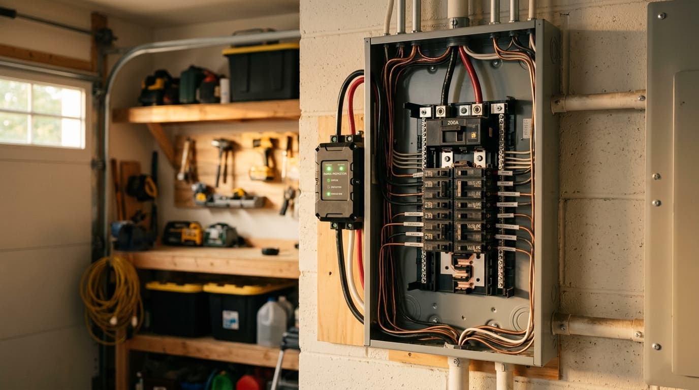 Whole-home surge protector installed in a residential electrical panel