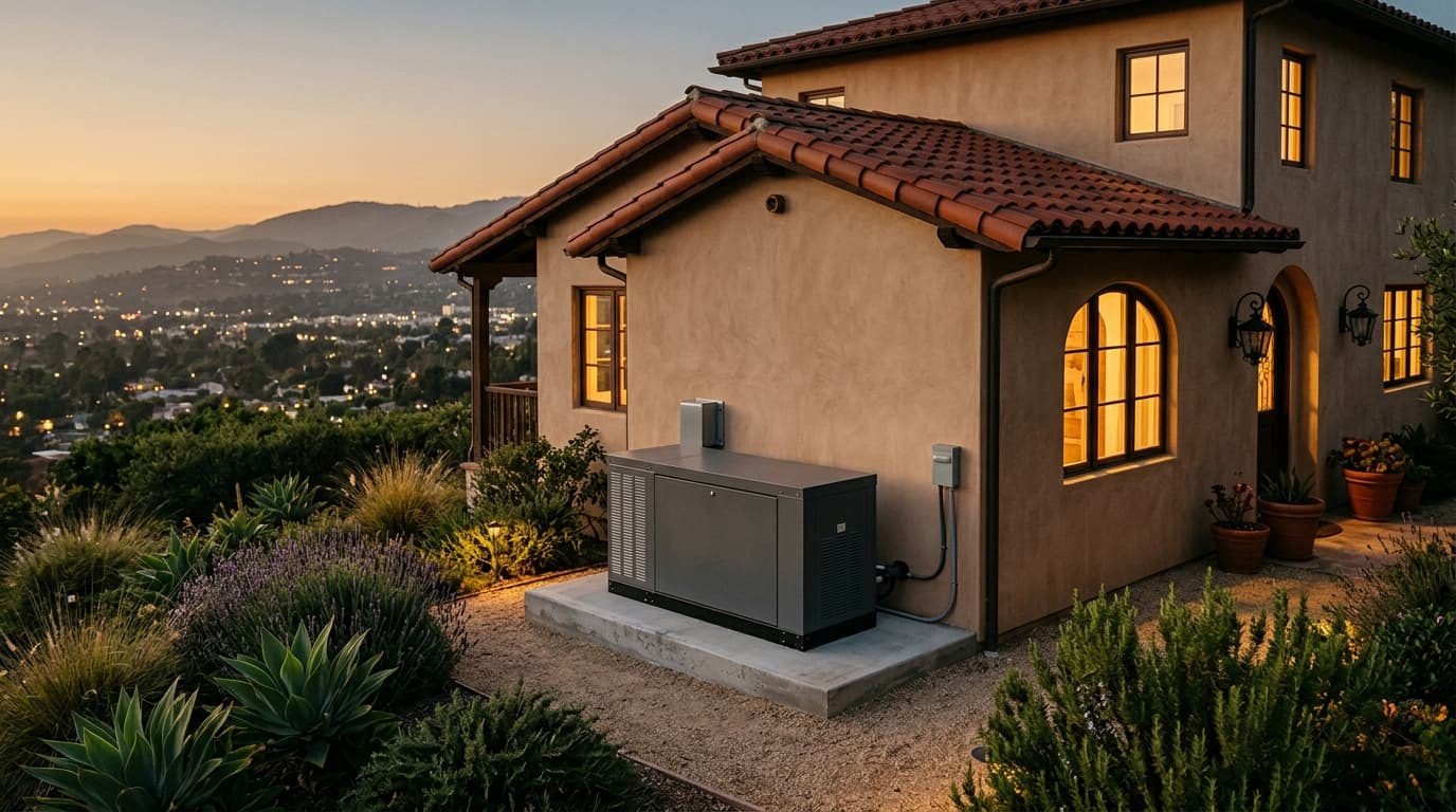 Whole-home standby generator installed beside a Los Angeles home